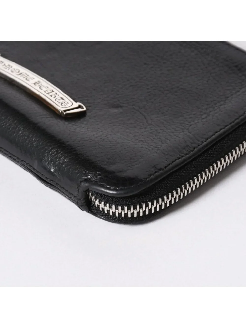 Chrome Hearts Bifold Wallet Bank Rover Leather Black 925 Sterling Silver